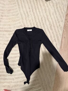 Babaton Black Long-Sleeve Button-Front Bodysuit